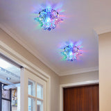 Modern Lotus Blossom Led Flush Mount Ceiling Light With Clear Crystal Accent - Ideal For Hallway And
