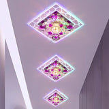 Contemporary Clear Led Crystal Ceiling Lamp For Hallway - Flower Square Flush Mount / Multi Color