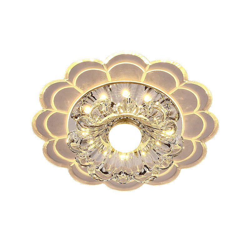 Modern Crystal Clear Led Ceiling Fixture For Corridor - Scalloped Flush Mount Recessed Lighting