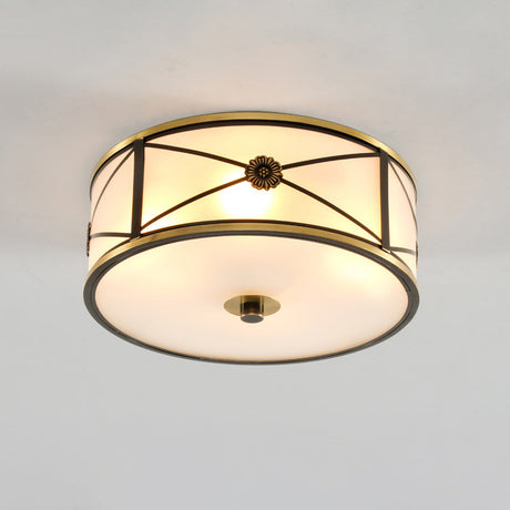 Frosted White Glass Flush Mount Ceiling Light For Bedroom - Traditional Drum Style / 14