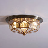 Antique Black & Brass Bedroom Flushmount Light With Clear Glass