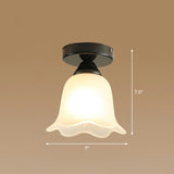 Frosted White Glass Ceiling Lamp With Rustic Black Flower Design - Semi Flush Light For Corridors