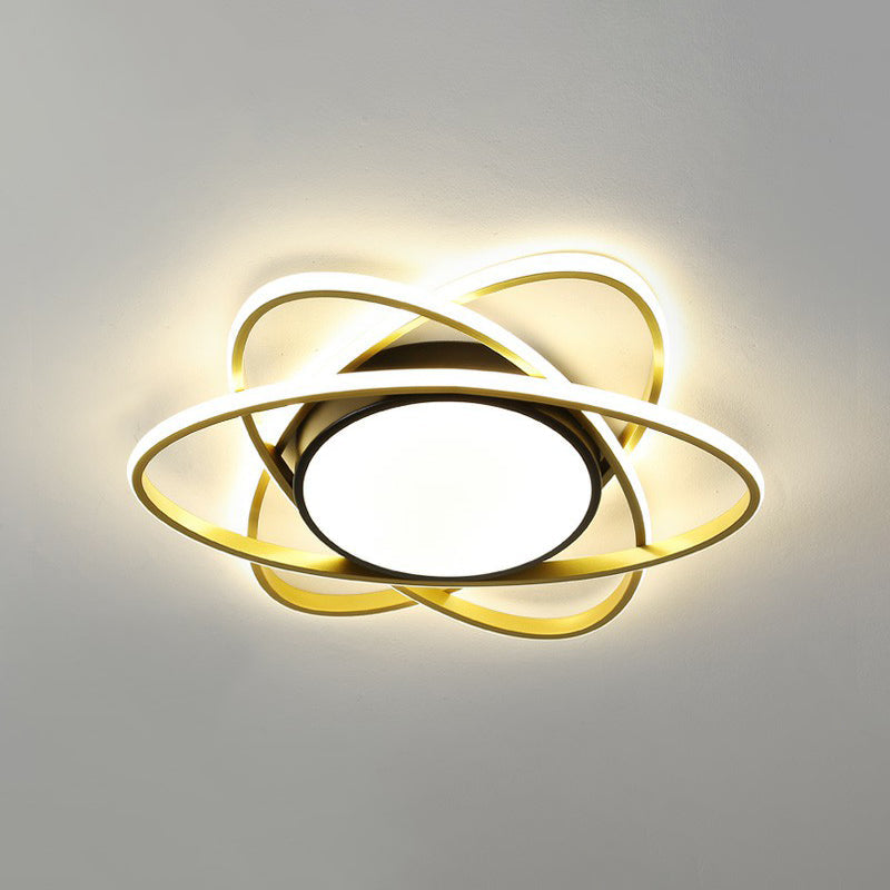 Modern Black Surface Mount Led Ceiling Light With Metallic Floral Design / 19 Remote Control