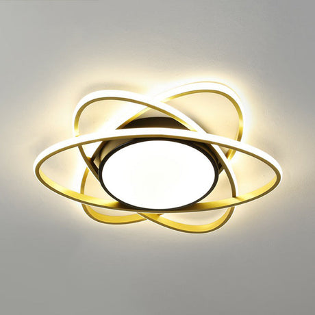 Modern Black Surface Mount Led Ceiling Light With Metallic Floral Design / 23 Remote Control