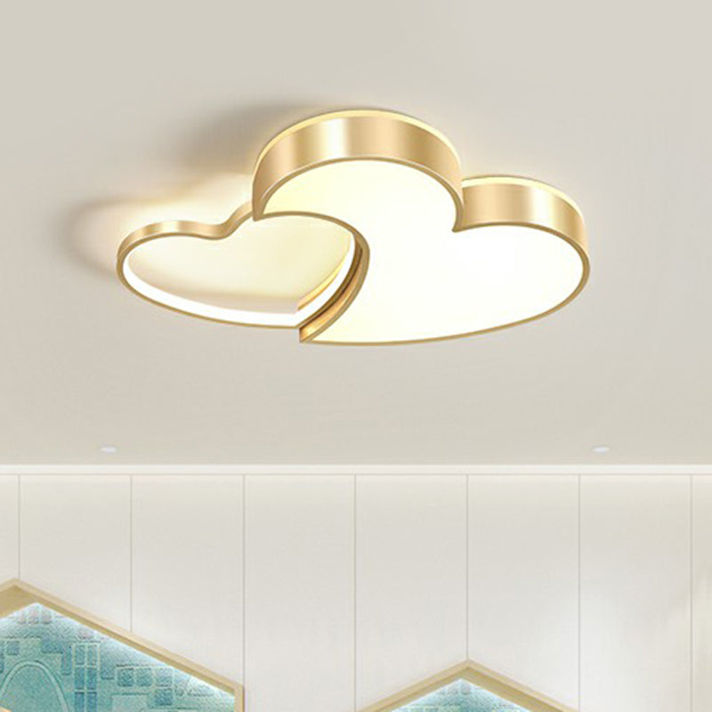 Minimalist Heart-Shaped Metal Ceiling Flush Mount Led Light In Golden Finish Ideal For Bedrooms