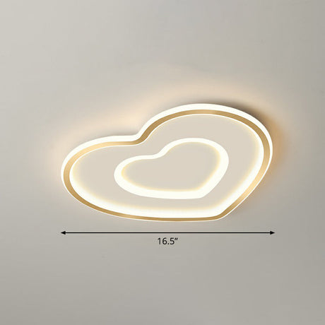 Ultra-Thin Gold Love Heart Led Ceiling Light For Bedroom / 16.5 Remote Control Stepless Dimming