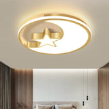 Simplicity Golden Ceiling Lamp With Metal Moon And Star Design - Perfect For Childrens Bedroom