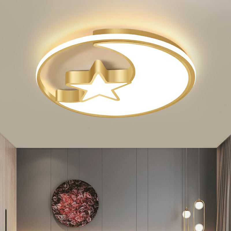 Simplicity Golden Ceiling Lamp With Metal Moon And Star Design - Perfect For Childrens Bedroom