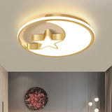 Simplicity Golden Ceiling Lamp With Metal Moon And Star Design - Perfect For Childrens Bedroom
