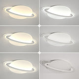 Minimalist Led Flush Lamp For Kid’s Bedroom: Ringed Planet Ceiling Light In White / 12’ Remote