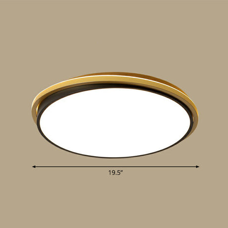 Minimalist Gold And Black Acrylic Round Led Flush Light For Bedroom Ceiling / 19.5 Remote Control