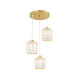 Crystal Shade Pendant Cluster Light - Minimalist 3-Head Cylindrical Hanging Fixture For Dining Room