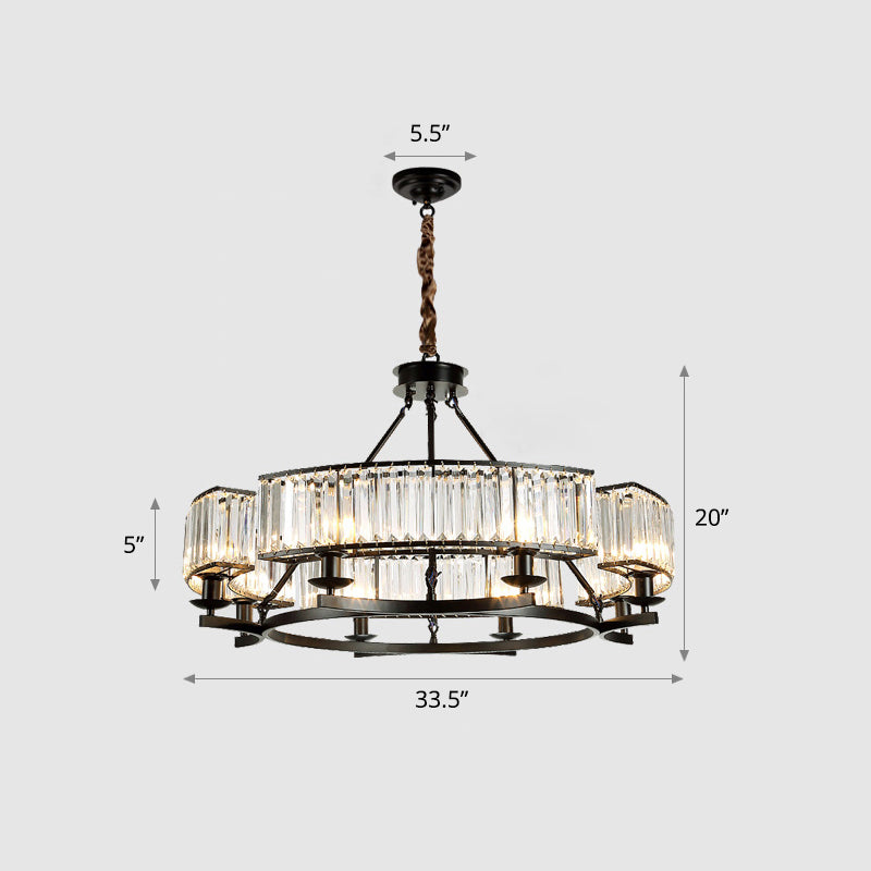 Prismatic Crystal Chandelier: Modern Suspension Lighting For Living Room 8 / Black