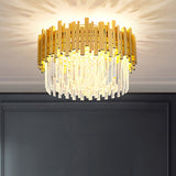 Postmodern Drum Ceiling Light: K9 Crystal Bedroom Chandelier In Gold / 21.5