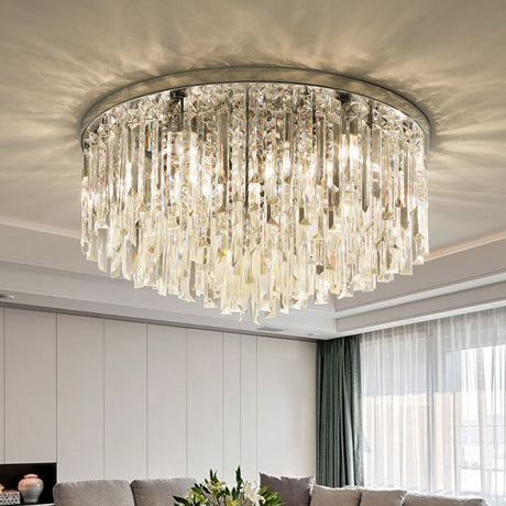 Modern Round K9 Crystal Flush Mount Ceiling Light For Bedroom