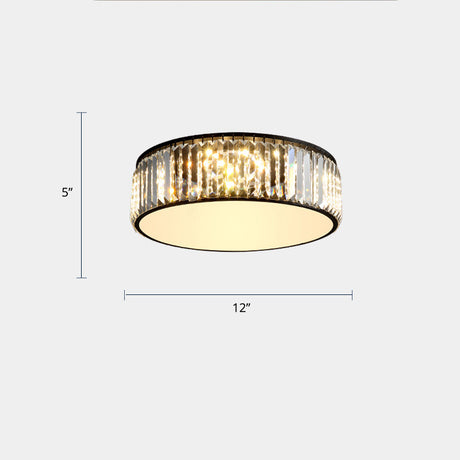 Modern Led Crystal Drum Flush Mount Ceiling Light Fixture For Bedrooms Black / 12