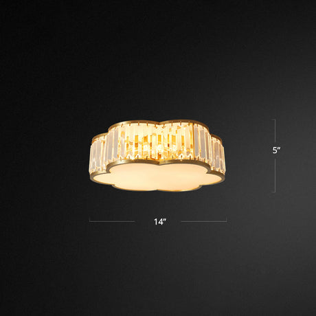 Floral Ceiling Light With Brass Finish Simplicity Design 3-Light Crystal Flush Mount Fixture For