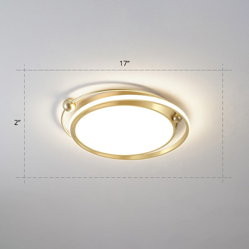 Modern Gold Led Ceiling Light With Halo Ring Flush Mount For Bedroom / 17 Remote Control Stepless