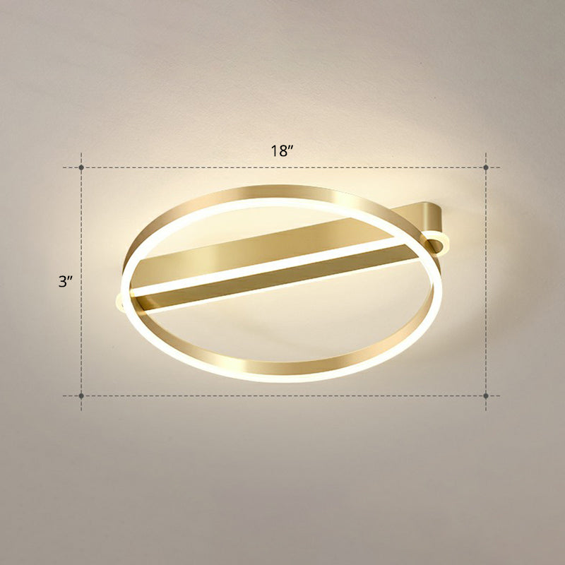 Gold Minimalist Metal Led Ceiling Light - Flush Mount For Bedroom / 18 Remote Control Stepless