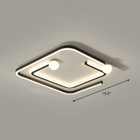 Minimalistic Geometric Led Flush Ceiling Light In Black For Bedrooms / Remote Control Stepless