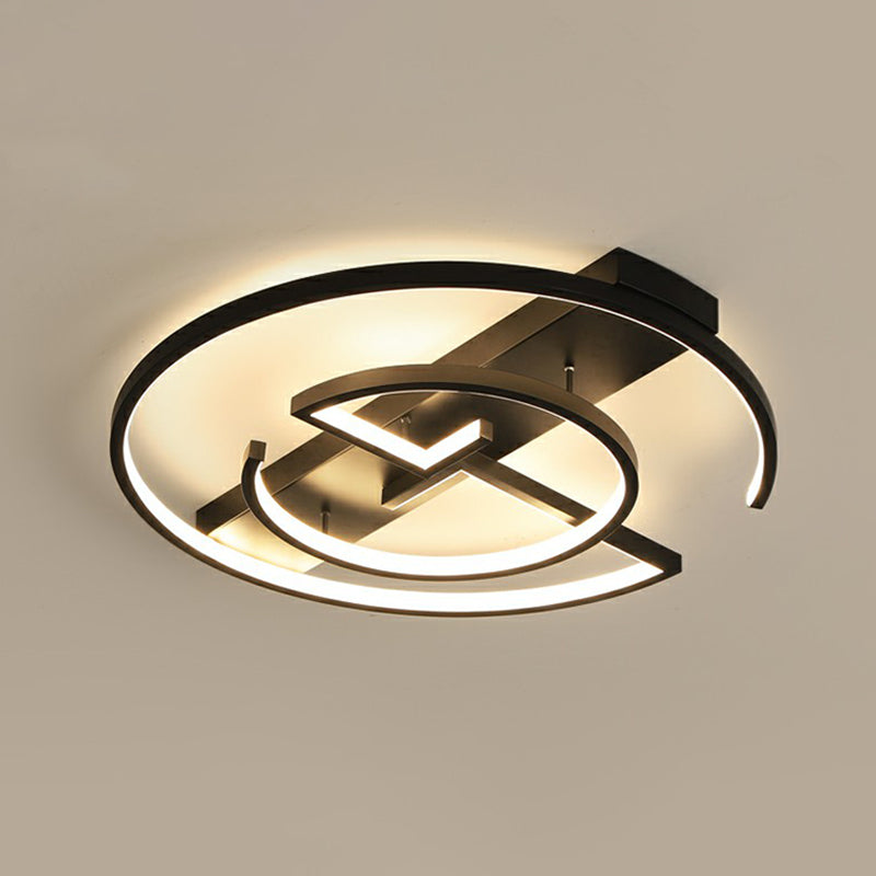 Metal Led Flush Light Fixture - Sleek Black Ceiling Lamp For Bedroom / 20.5 Remote Control Stepless