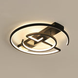 Metal Led Flush Light Fixture - Sleek Black Ceiling Lamp For Bedroom / 20.5 Remote Control Stepless