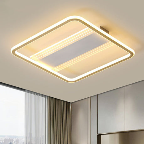 Minimalist Gold And White Flush Light For Bedroom With Square Acrylic Shade