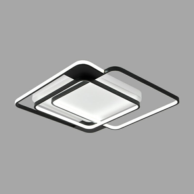 Modern Metal Black Led Square Flush Mount For Bedrooms / 20.5 White