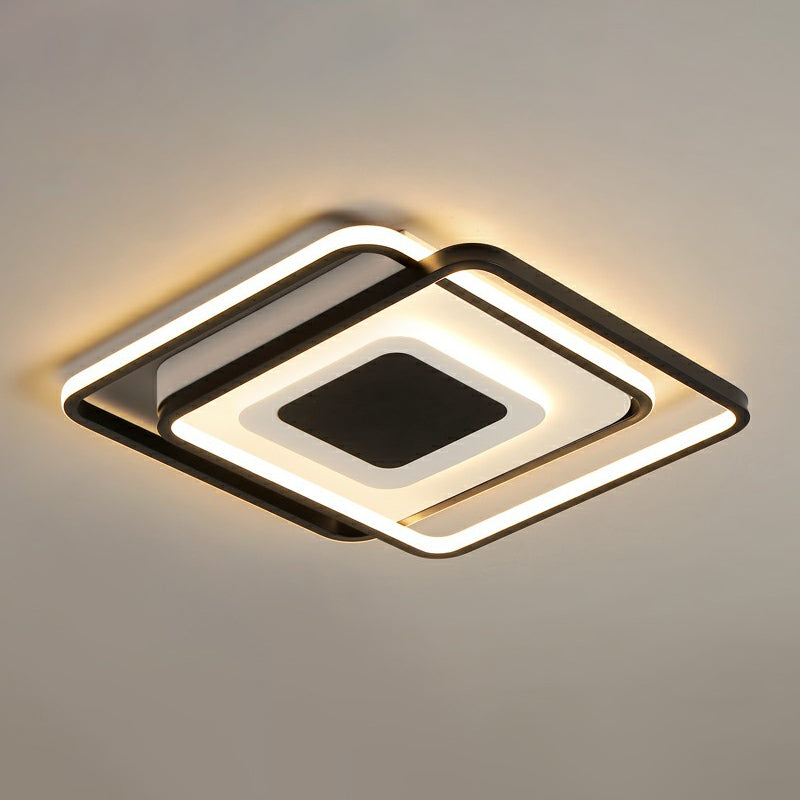 Modern Black Square Led Ceiling Flush Mount Light Fixture For Bedrooms / 18 Natural