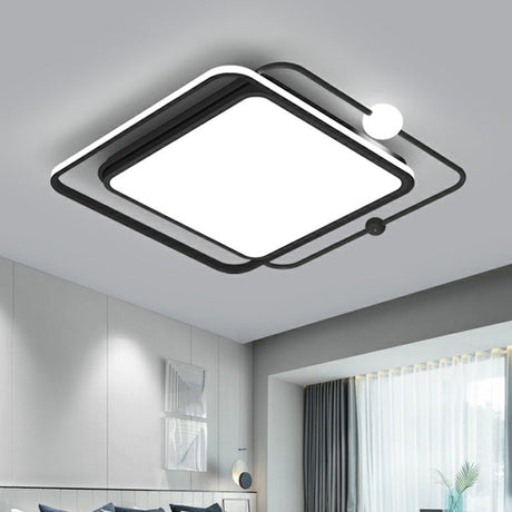 Nordic Led Flush Mount Ceiling Light With Square And Orb Design In Black Acrylic For Bedrooms