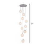 Modern Global Clear Glass Led Pendant Light With 10 Heads For Stairs In White