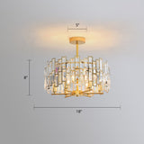 Gold Crystal Tri-Sided Rods Drum Pendant Lamp - Modern Bedroom Chandelier / 18