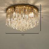 Modern Round Flushmount Bedroom Ceiling Light With Clear Crystal Icicles Brass / 19.5