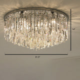 Modern Round Flushmount Bedroom Ceiling Light With Clear Crystal Icicles Chrome / 31.5