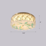 Gold Led Crystal Flush Ceiling Light: Hand-Painted Drum Design Modern Bedroom Fixture / Leaf