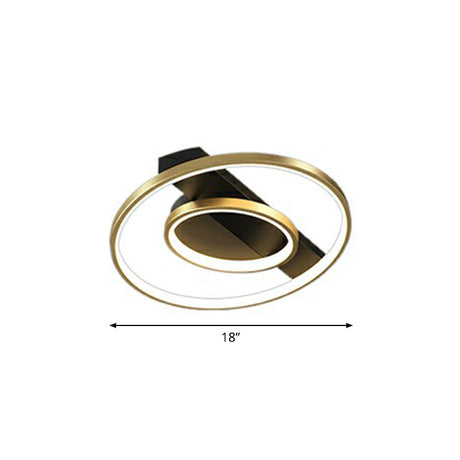 Modern Metallic Flushmount Led Ceiling Light With Gold Finish - Ideal For Bedroom / Remote Control