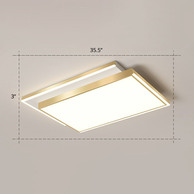 Minimalistic Gold Led Ceiling Light For Living Room - Rectangle Shaped Acrylic Flush Mount / 35.5