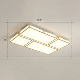 Minimalistic Gold Checked Led Flushmount Ceiling Light For Living Room / 35.5 Remote Control