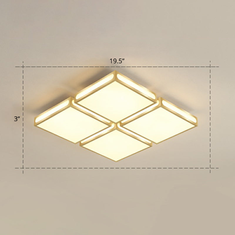 Minimalistic Gold Checked Led Flushmount Ceiling Light For Living Room / 19.5 Warm