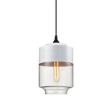 Modern 1-Light Glass Suspension Pendant In White/Black - 5/7/8 Wide Drum/Cylinder/Jar Clear/Yellow