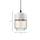 Modern 1-Light Glass Suspension Pendant In White/Black - 5/7/8 Wide Drum/Cylinder/Jar Clear/Yellow