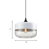 Modern 1-Light Glass Suspension Pendant In White/Black - 5/7/8 Wide Drum/Cylinder/Jar Clear/Yellow