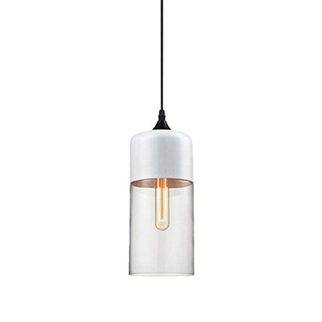 Modern 1-Light Glass Suspension Pendant In White/Black - 5/7/8 Wide Drum/Cylinder/Jar Clear/Yellow