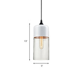Modern 1-Light Glass Suspension Pendant In White/Black - 5/7/8 Wide Drum/Cylinder/Jar Clear/Yellow