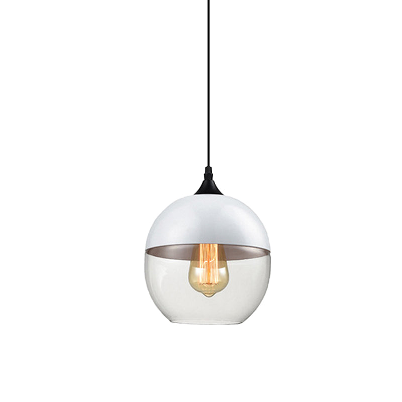 Modern 1-Light Glass Suspension Pendant In White/Black - 5/7/8 Wide Drum/Cylinder/Jar Clear/Yellow
