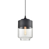 Modern 1-Light Glass Suspension Pendant In White/Black - 5/7/8 Wide Drum/Cylinder/Jar Clear/Yellow