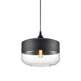 Modern 1-Light Glass Suspension Pendant In White/Black - 5/7/8 Wide Drum/Cylinder/Jar Clear/Yellow