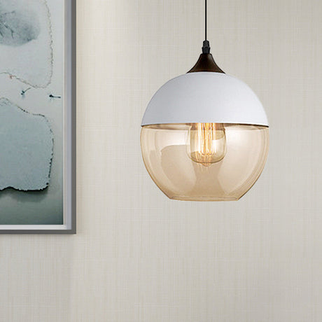 Modern 1-Light Glass Suspension Pendant In White/Black - 5/7/8 Wide Drum/Cylinder/Jar Clear/Yellow