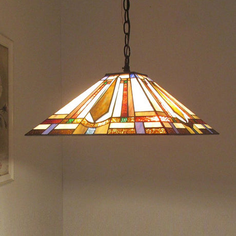 Rhombus/Shell Tiffany Ceiling Lamp - 1 Head Brown Stained Glass Pendant Light For Dining Room