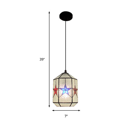Stylish Star Design Pendant Ceiling Light - Stainless Art Glass Tiffany White & Clear 1-Light